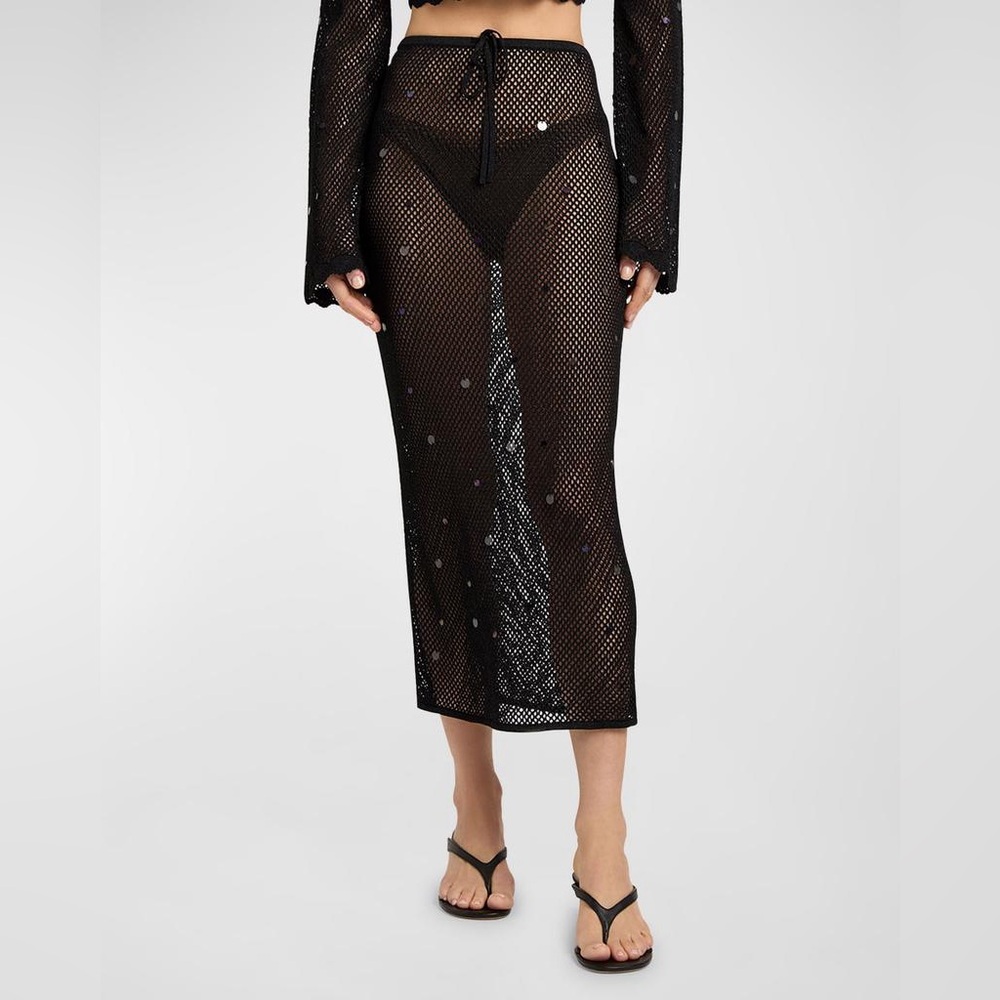 NWT Cinq à Sept “Briar” Paillette‑Embellished Mesh Skirt - Size L